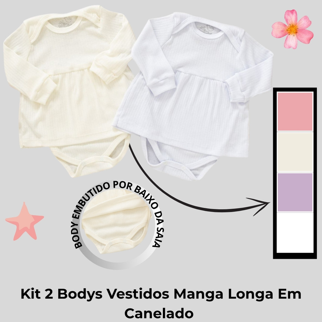 Kit 2 Vestidos Malha Canelada Manga Longa Moda Bebê Menina MP005KIT2-MS-C7