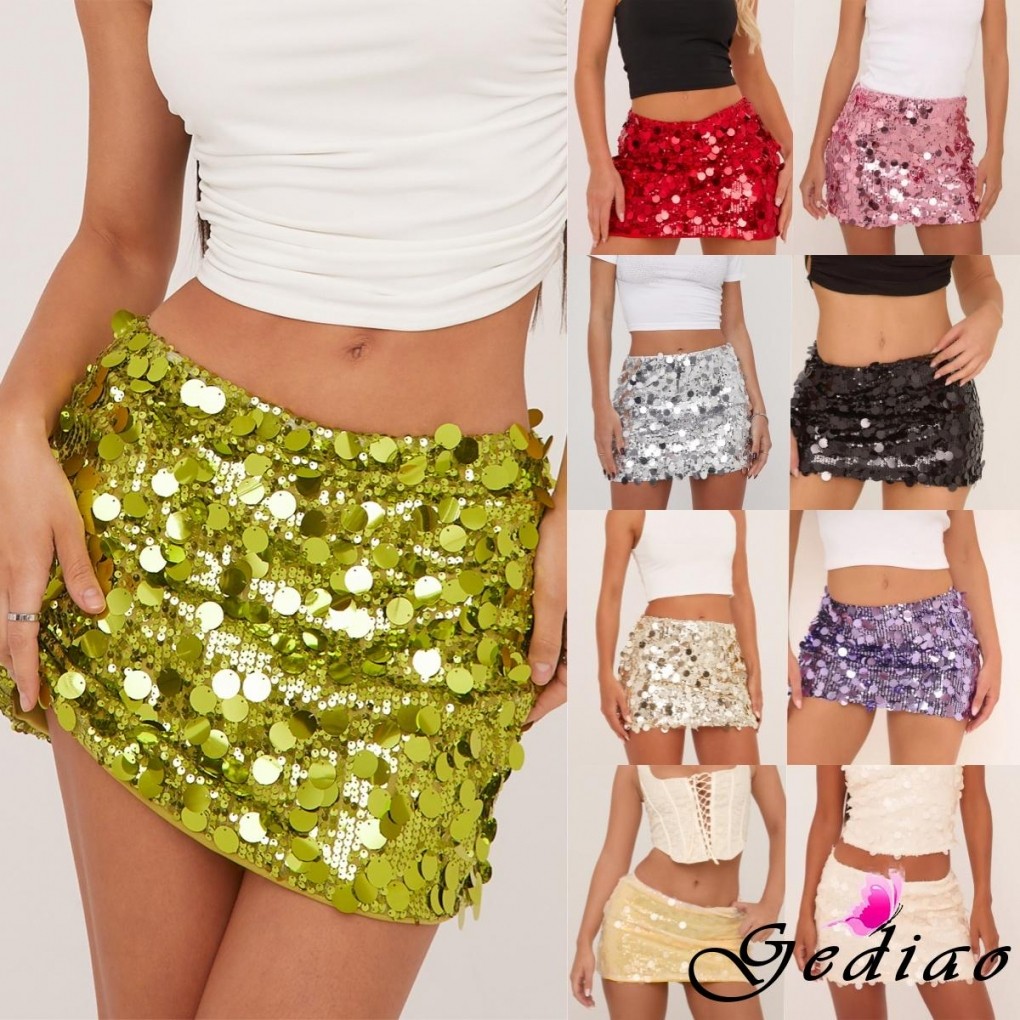Minissaia Feminina De Lantejoulas Brilhantes , Cintura Média , Corte Justo , Bodycon , Saia Curta Para Trabalho De Festa em Oferta na Shopee