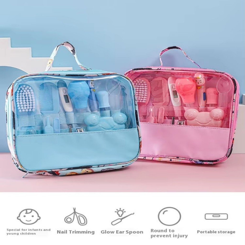 Kit Completo de Higiene para Bebê Estojo Portátil com 13 Peças, Azul/Rosa, Cuidados Diários. P.QIU
