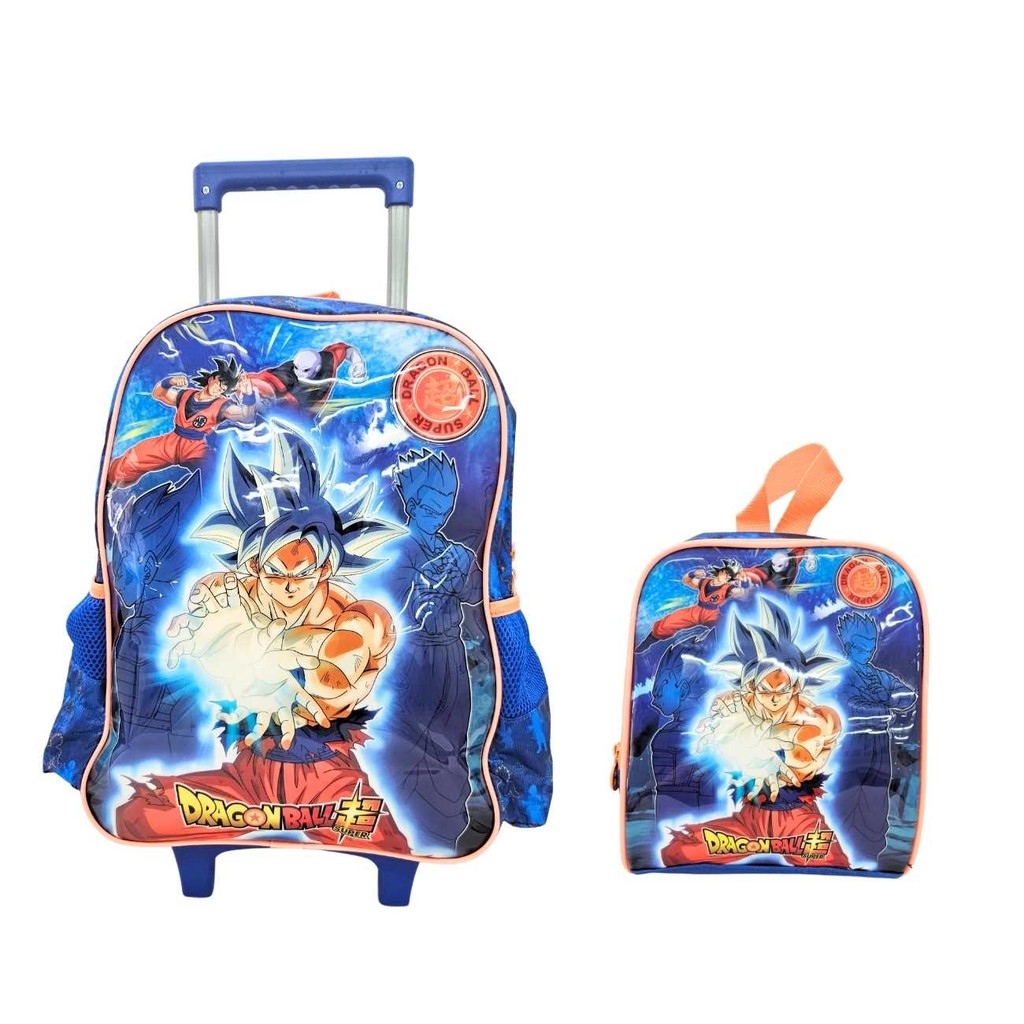 Dragon Ball Z Mochila Infantil com Rodinhas + Lancheira Isotérmica Goku Vegeta
