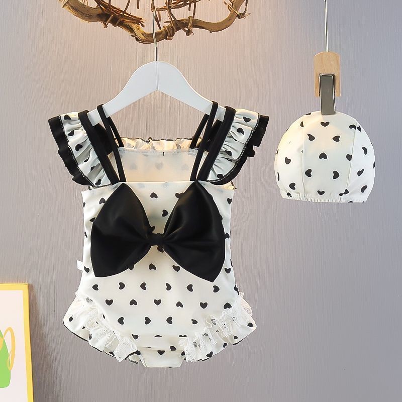 Meninas maiô de uma peça crianças roupas de verão 2025 estilo moda maiô arco doce amor coração moda maiô de secagem rápi