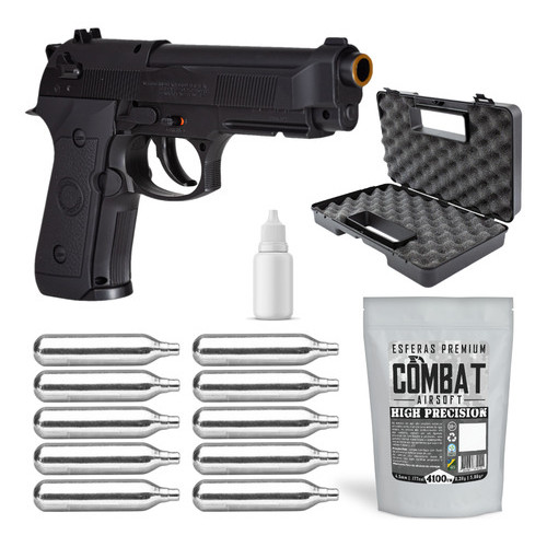 Pistola Airgun Co2 M9 4,5mm + Kit 4100 Esferas e Maleta em Oferta na Shopee