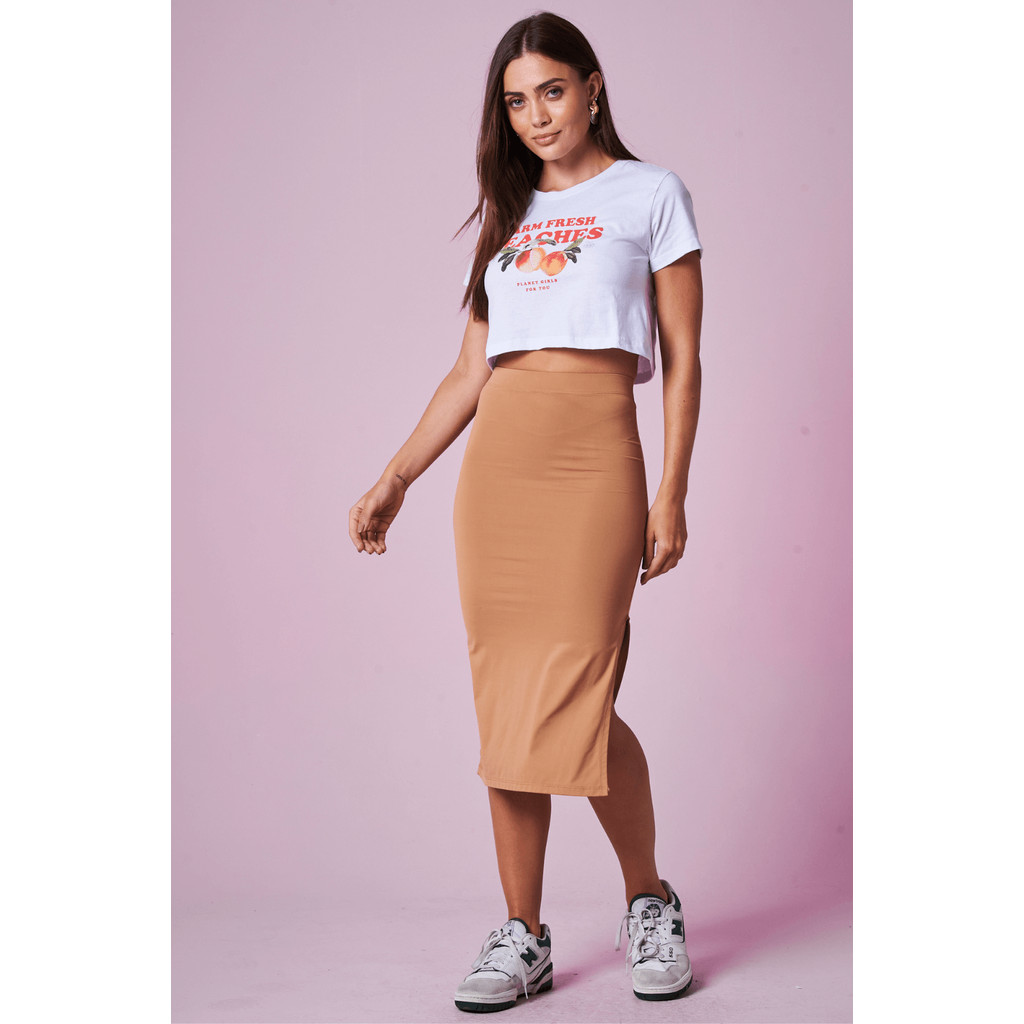 Saia Midi Poliamida Planet Girls Bege - Women Clothes