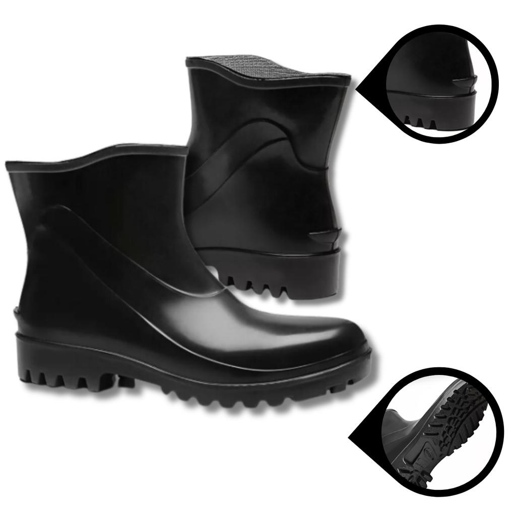 Bota Cano Curto Pvc Preta Feminina Masc. Domestica Bracol - 36 BR - Liso - Preto