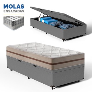 Cama Box Baú com Colchão de Molas Ensacadas Classic Pocket Solteiro 78cm em Oferta na Shopee