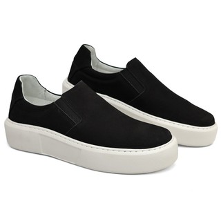 Tênis Slip-On Masculino Confortável Couro Nobuck Legítimo Sapato Elegante