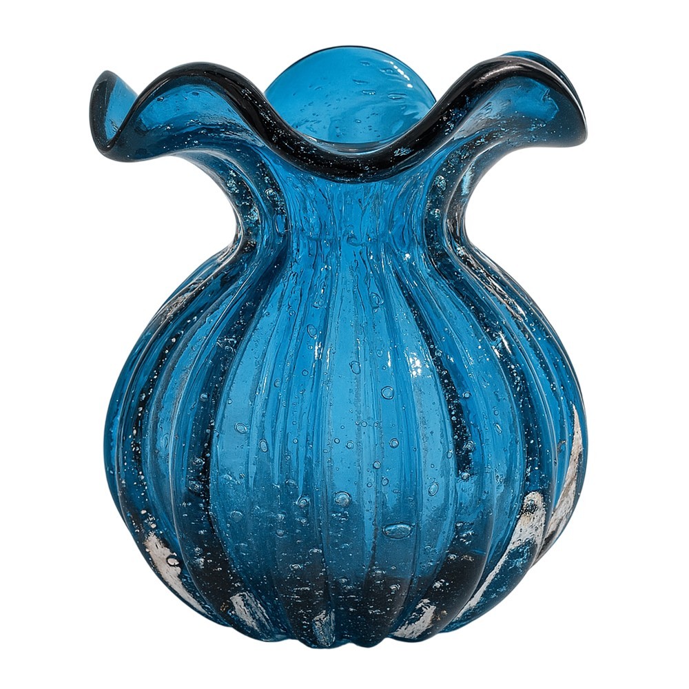 Vaso de Vidro Murano Flor Plantas Arranjos Azul Trouxinha 10x11cm Lemis