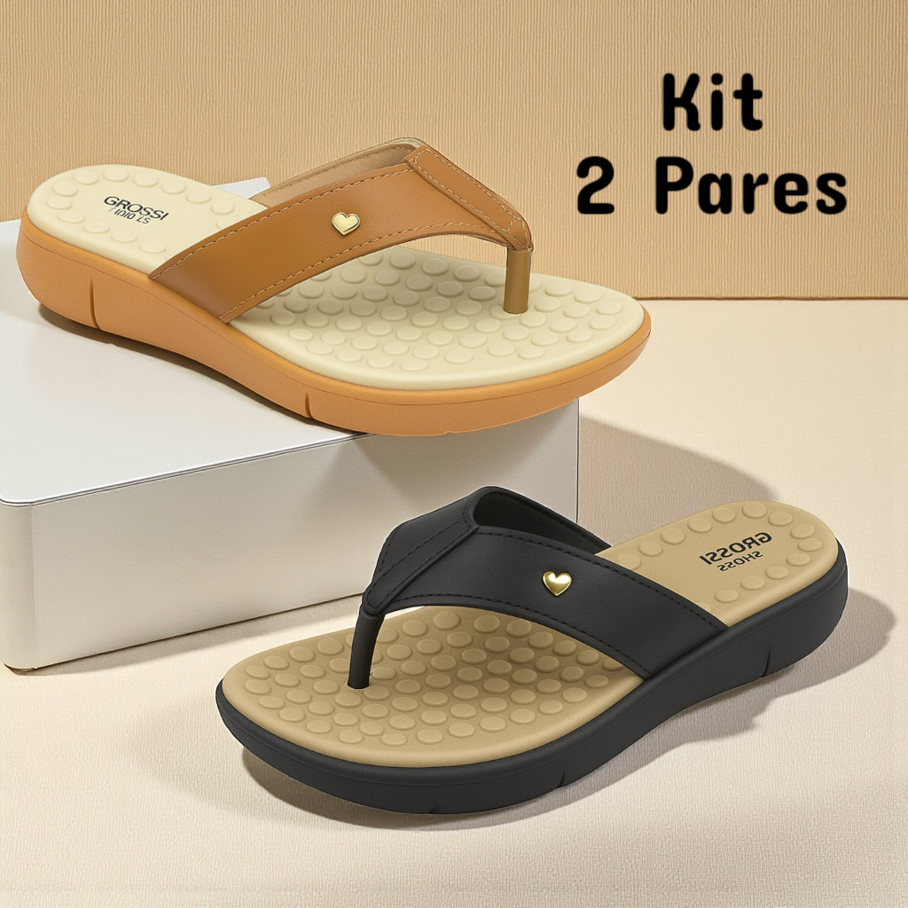 Kit 2 Pares Chinelo Ortopédico Feminino Anatômico Plataforma Confortável Massageador em Oferta na Shopee