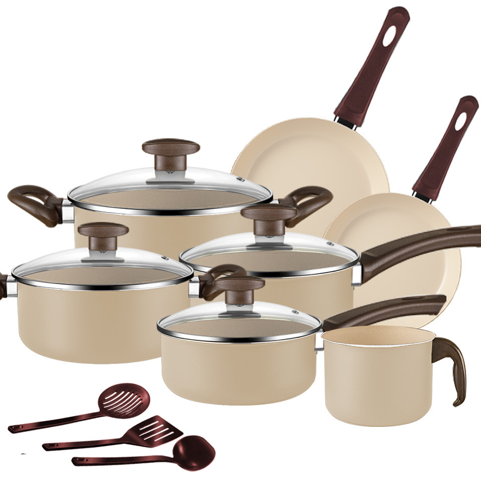 Conjunto de Panelas Belga Antiaderente 10 Peças Bege + Utensílios - Marpal