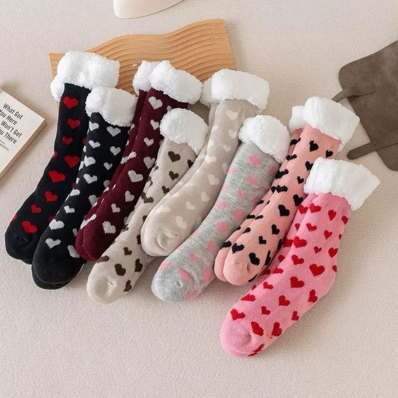 Kit 3 Pares Meias Térmica de Lã Feminina Com Sola Antiderrapante Juvenil Adulto Quentinha Forrada Grossa