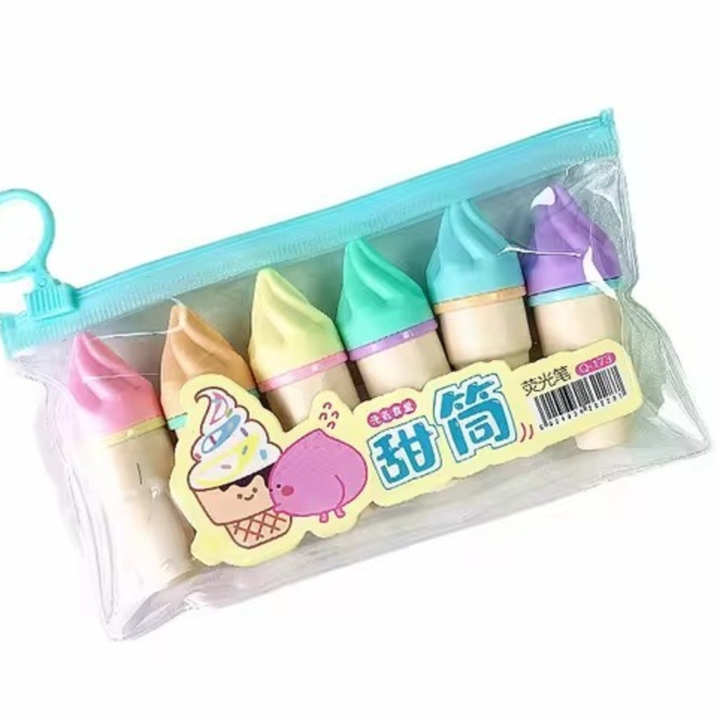 Kit 6 Cores Marca Texto Sorvete Casquinha pastel marcadores papelaria fofa para escritorio escola