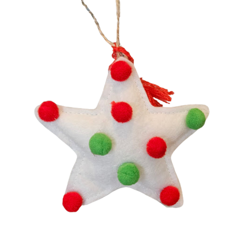 6 Estrelas Colorida Pompom Enfeite Arvore De Natal Guirlanda