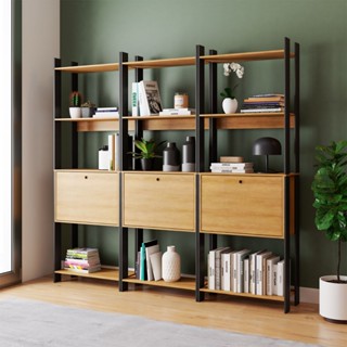 Estante para Livros Barcelos 3 Portas 9 Prateleiras Mel/Preto - Pnr Móveis em Oferta na Shopee