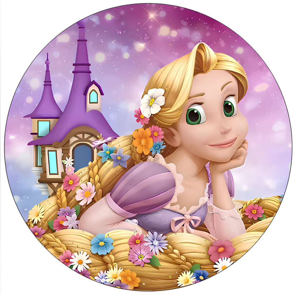 Capa de Painel Redondo Rapunzel Enrolados Princesas Baby Cute Tecido Sublimado Vários Modelos 1,50x1,50 e 50x50 em Oferta na Shopee