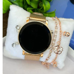Relógio Feminino Led Digital Kit Redondo Pulseira Pulso Led Rosé Prata Preto Dourado
