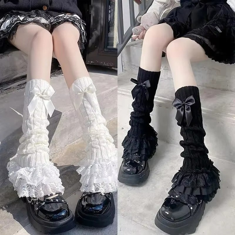 Capa De Perna Feminina Quente Doce Renda Branca Lolita Tubo Meias Femininas Polainas Acessórios Y2k