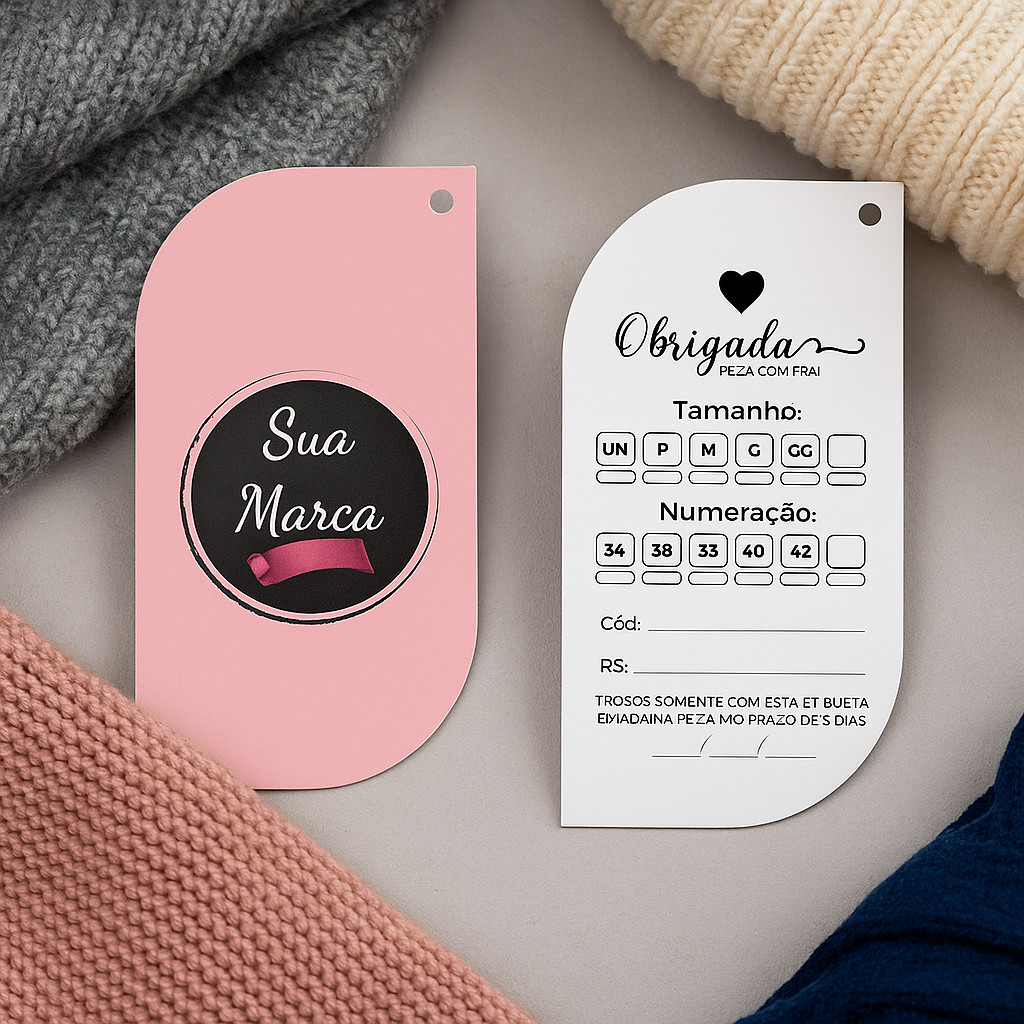 Etiquetas Roupa Tags Personalizadas 1.000 un Impressão verniz Escolha o formato em Oferta na Shopee