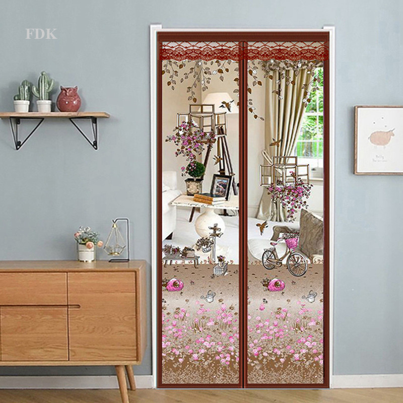 FDK 1PC 90 * 210CM Cortina Magnética De Tela De Mosca De Luxo Para Portas Feitas De Poliéster Com Padrão De Flor Rede Mo em Oferta na Shopee