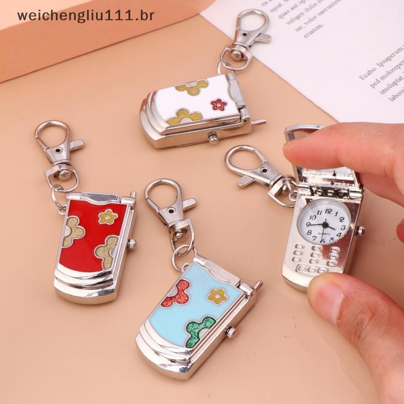 # weicheng 1 Peça Moda Retrô Fofa Mochila Pingente Flip Telefone Chaveiro Relógio Presente Criativo .