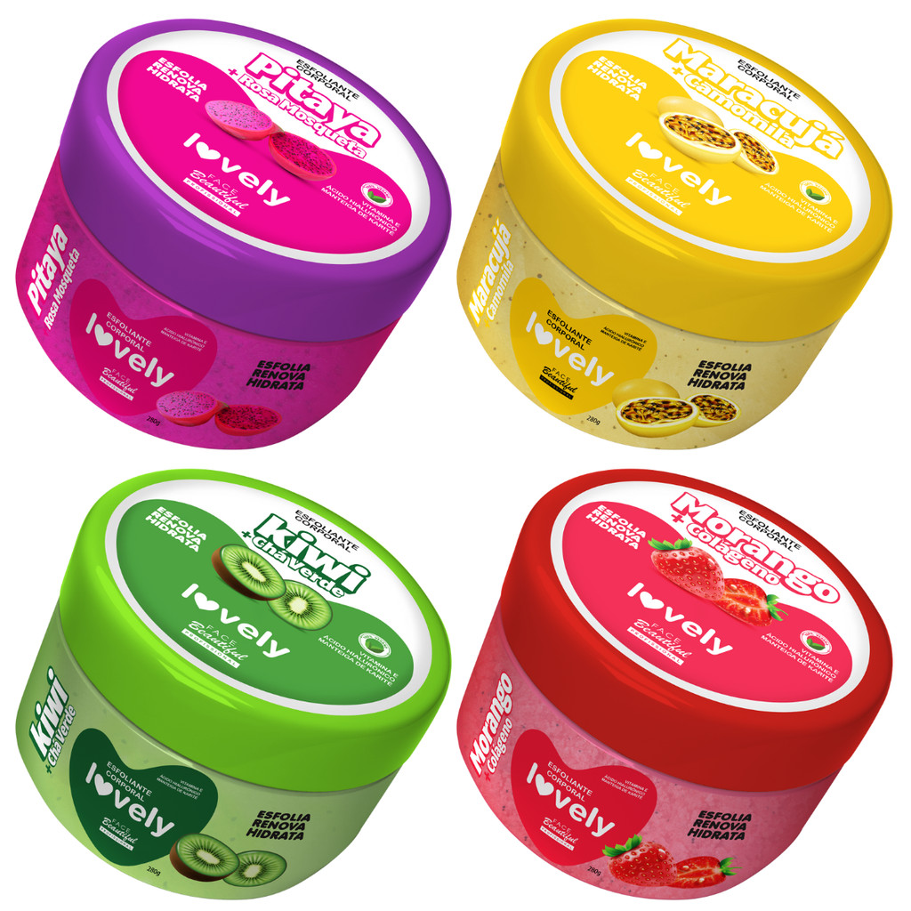 Kit 4 Un Creme Esfoliante Corporal 280g Frutas Face Beautiful