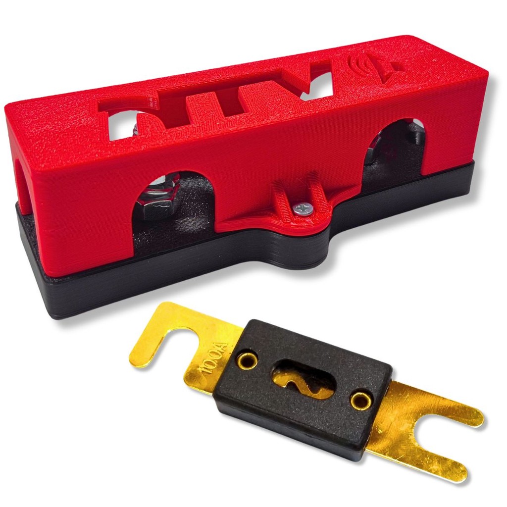 KIT PORTA FUSIVEL + FUSÍVEL FACA GRANDE ANL 100A PARA SOM AUTOMOTIVO BARRAMENTO 3 VIAS COM TAMPA