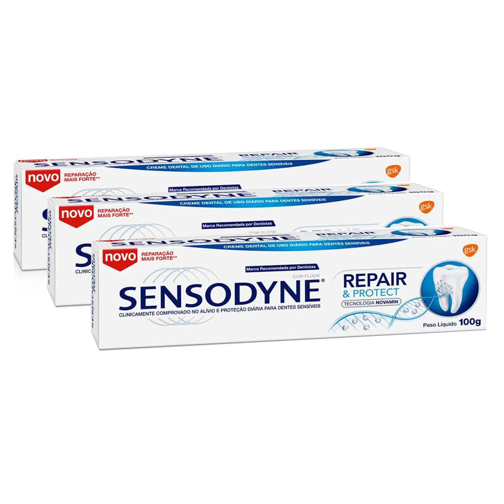 Kit 3X 100g Creme Dental Sensodyne Repair & Protect para Dentes Sensíveis - Health