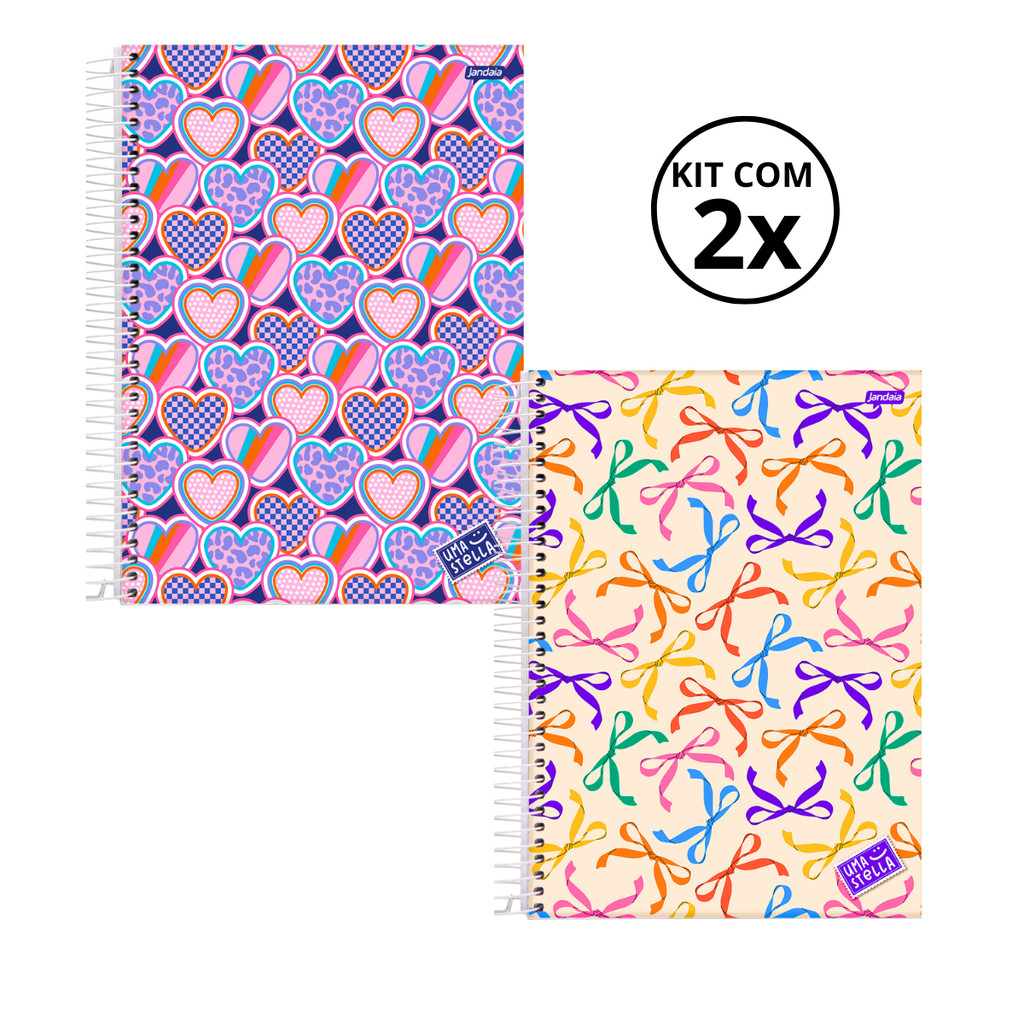 Kit 02 Cadernos Universitário 20 Matérias 320 Folhas Stella - Jandaia CAPA:Coração/Laço
