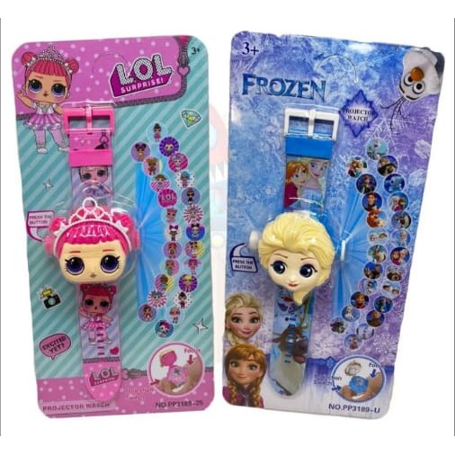 Brinquedo Infantil Kit 2 Relógios Infantis Projetor 24 Imagens  L.o.L E Frozen