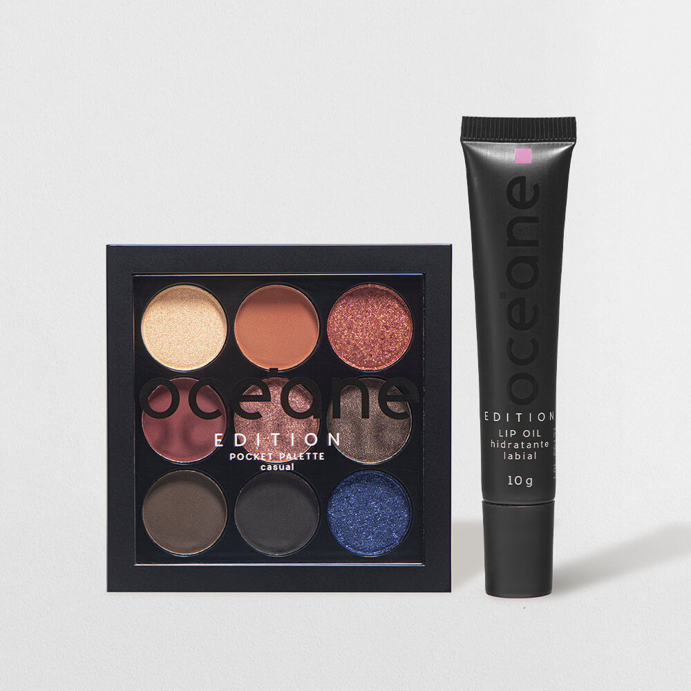 Kit Paleta de Sombras Pocket Casual + Hidratante Labial Rosa Lip Oil Océane Edition (2 Produtos) - Beauty