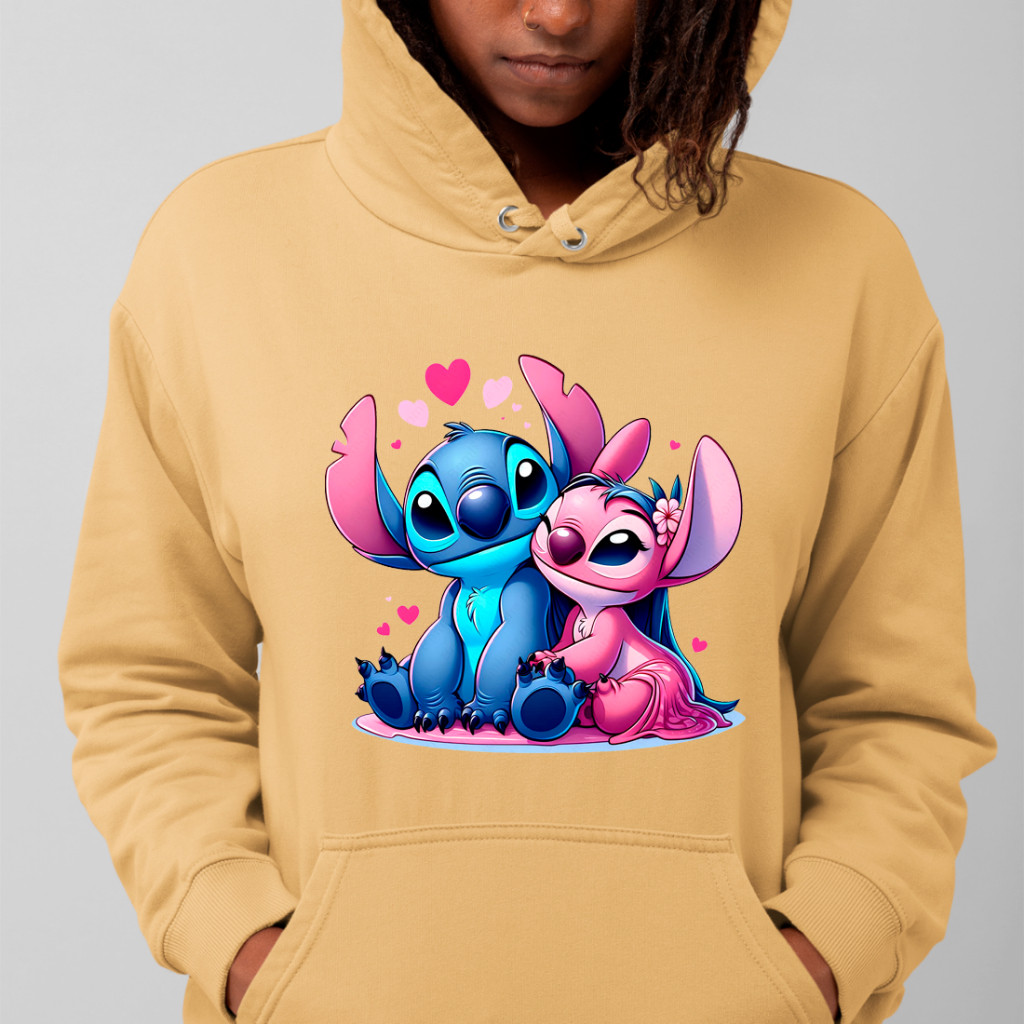 Moletom De Frio Casal Lilo Stitch Abraçando Super Fofos Algodão Confortavel Ajustavel