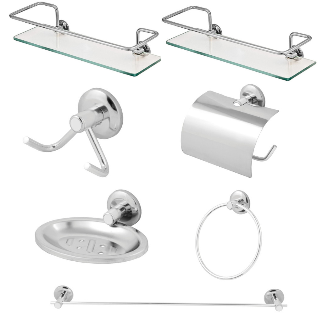 Kit Acessórios Para Banheiro Inox 2 Porta Shampoo Reto Vidro em Oferta na Shopee