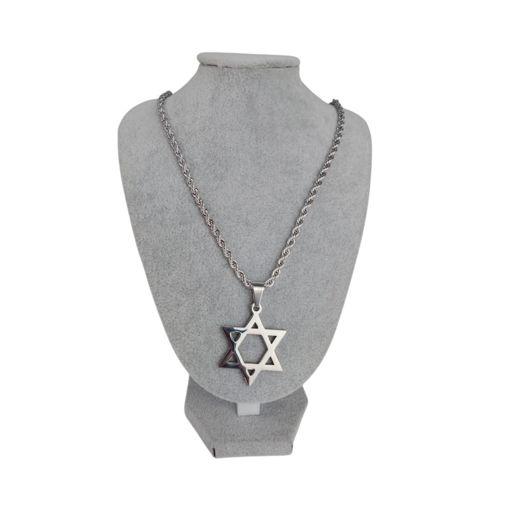 Corrente Aço + Pingente Estrela De Davi Hexagrama K: 309 V6