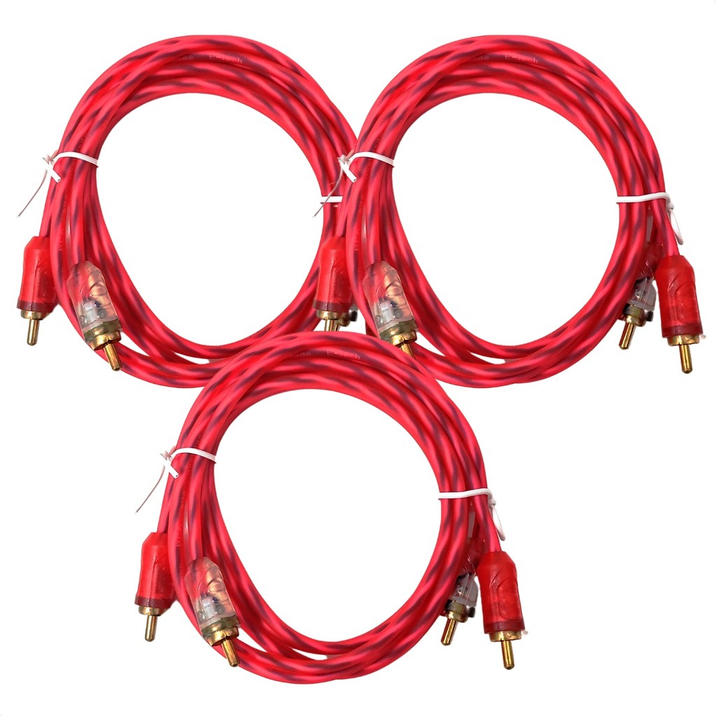 Kit 3 Cabos RCA Silicone Injetado Espiral 1 metro Automotivo