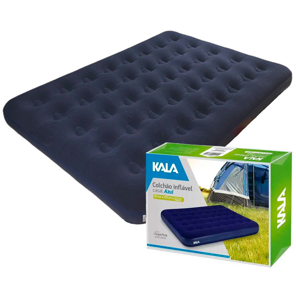 Imagem Colchão para Casal Inflável Cor Azul Kala de Superfície Aveludada Feito em PVC de Alta Resistência