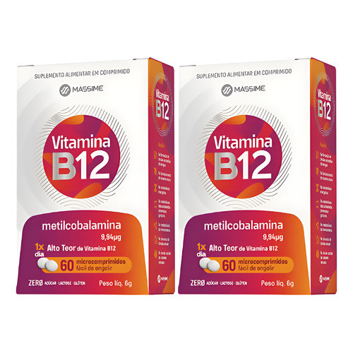 2x  Vitamina B12 9,94MCG - 60 Microcomprimidos - Alto Teor B12 - Massime