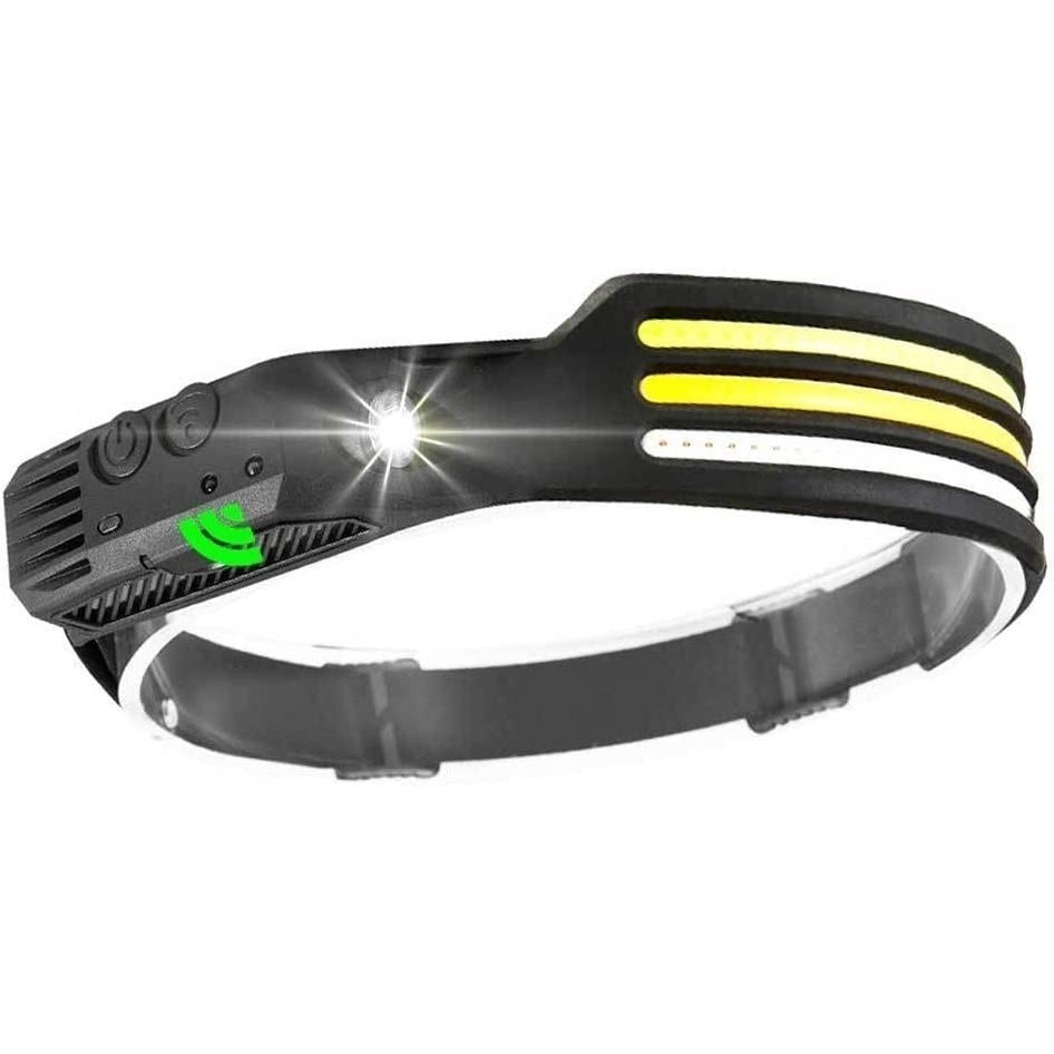 Lanternas Cabeça 3 Fitas Led Com Sensor Multifuncional Recarregável USB Pesca Camping Tátíca