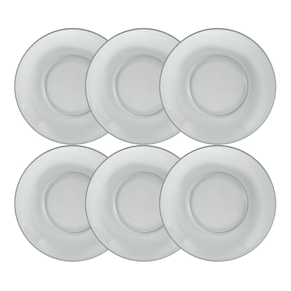 Conjunto 6 Pratos Raso Vidro Transparente Gema 23,5cm