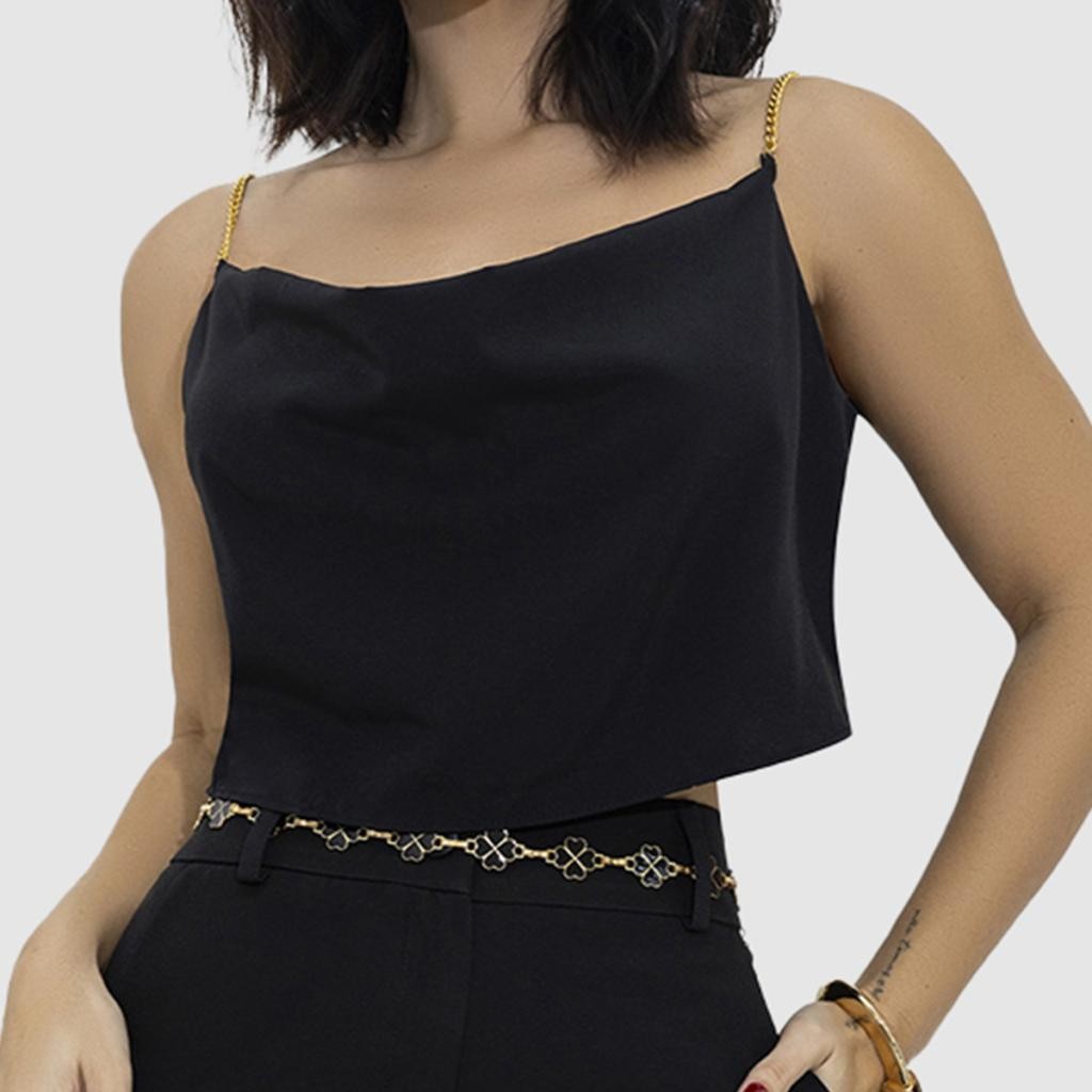 Cropped Blusinha Top Bata Alça Fina Corrente Alcinha Regata Moda Blogueira 2025