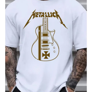 Camiseta 100 % Algodão Masculina Vintage Rock Guitarra Metallica Banda Streetwear Oversized em Oferta na Shopee