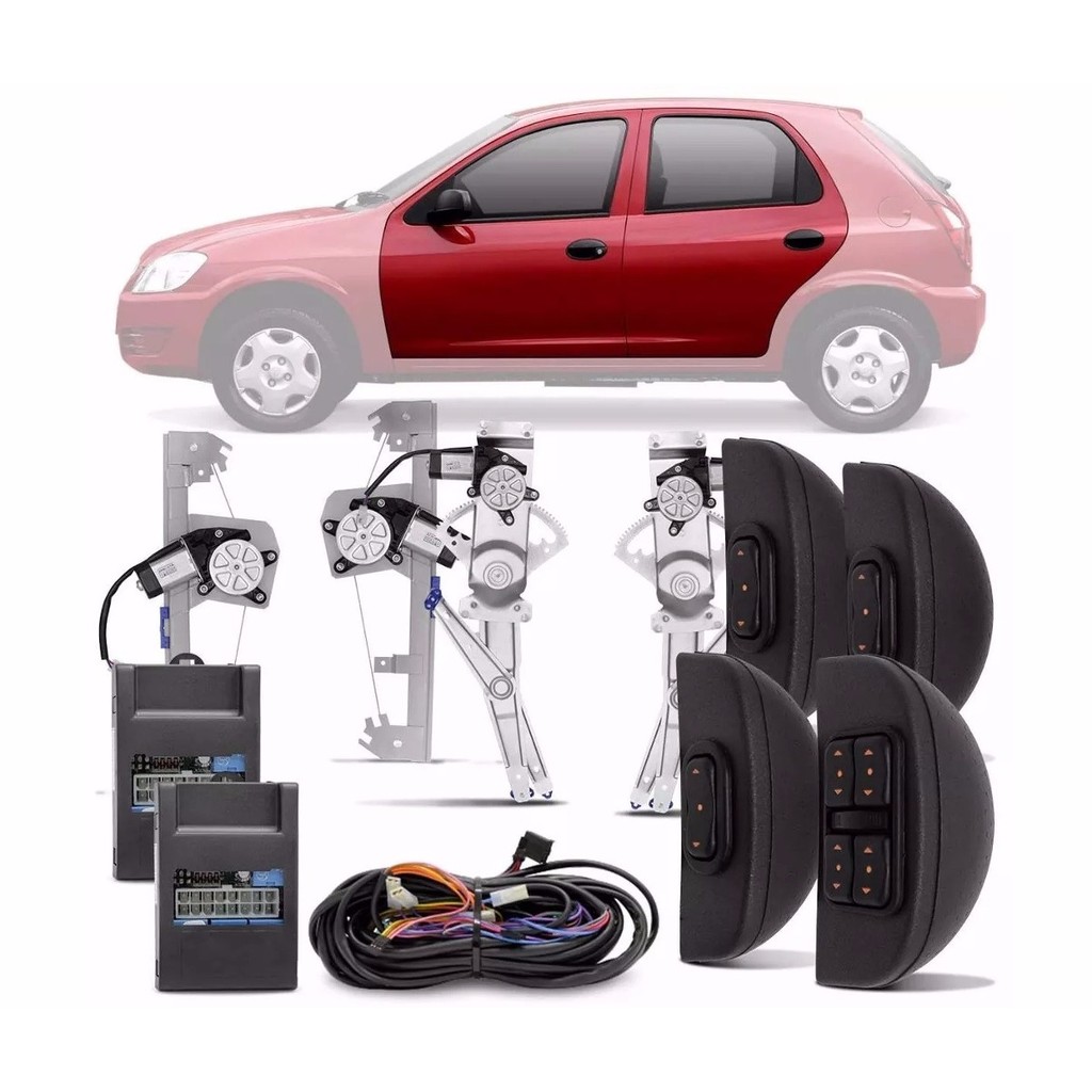 Kit Vidro Eletrico Celta Prisma 4 Portas Travas E Alarme