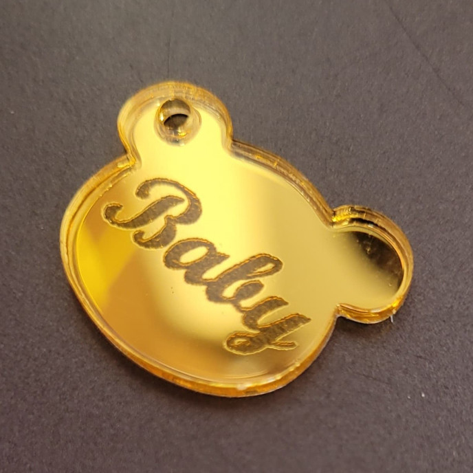 TAG URSINHO - URSO 2cm PERSONALIZADA COM NOME EM ACRÍLICO ESPELHADO / ETIQUETA DECORATIVA / APLIQUE TAGS