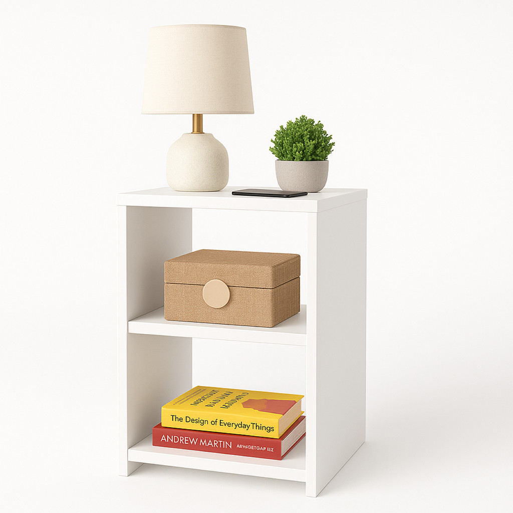 Mesa de Cabeceira Quarto Nicho Aparador Branco Retrô Canto de Cama Decoração Prateleiras MDF