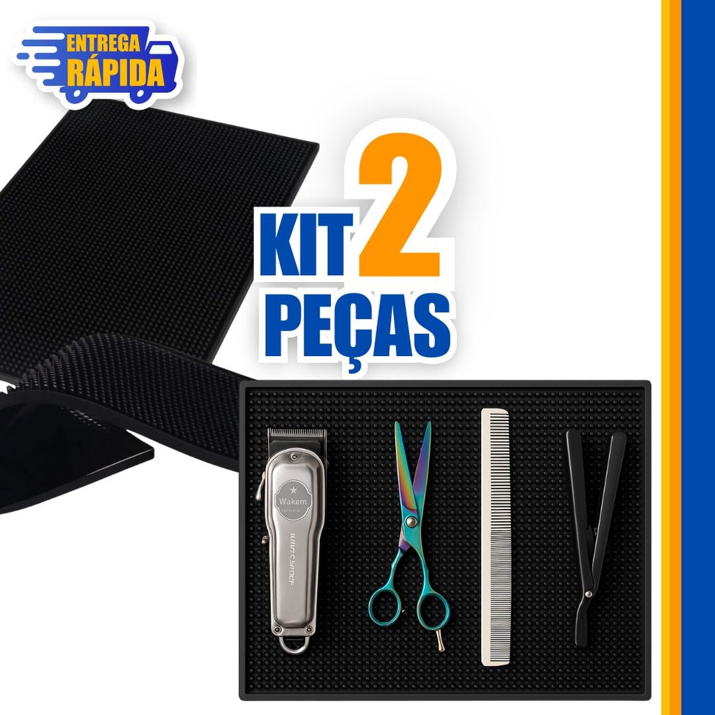 Kit 02 Tapete Antiderrapante Bancada Barbeiro Cabeleireiro Proteção Porta Tesoura/Barbeador/Chapinha/Drinks/Chapinha