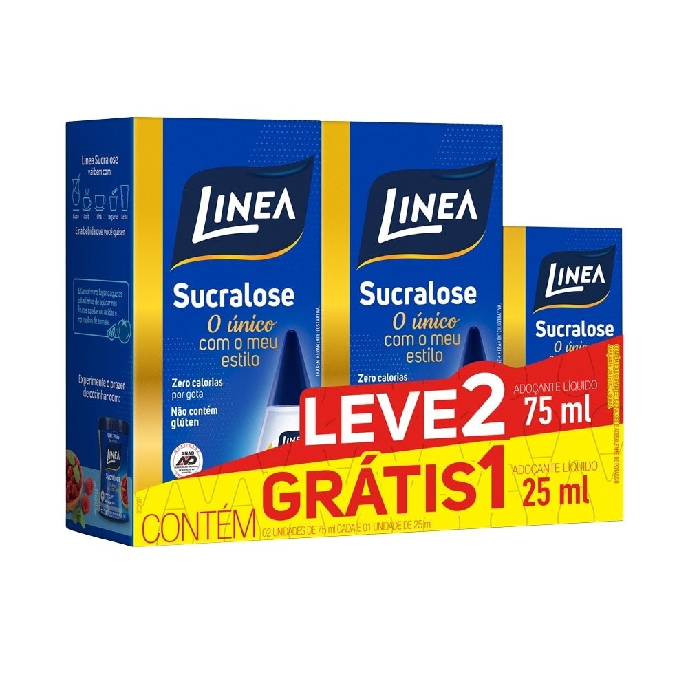 Adoçante Linea Sucralose Líquido 75ml 2 Unidades + Adoçante Linea Líquido 25ml 1 Unidade