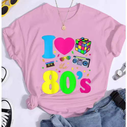 Camisa Camiseta Slim Feminina Tshirt Estampada I Love 80s Anos 80 Moda Blogueira