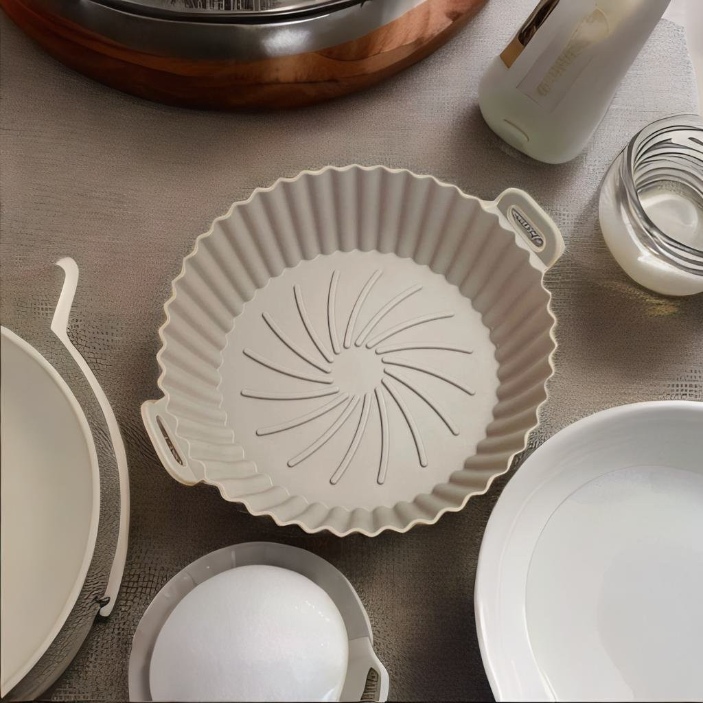 OFERTA Forma Cesto de Cozimento 16x13.5x4.8 Air Fryer Redonda de Silicone Assadeira Flexível Reutilizável Forro AirFryer