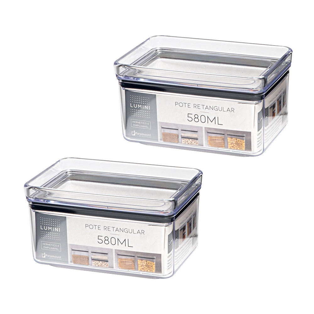 2 Potes Herméticos Pequeno P Mantimentos 580ml Acrílico Organizador Multiuso Novo