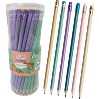 Kit Lápis de Escrever Preto HB Perolado Decorado com Borracha LeoeLeo Material Escolar Escritório em Oferta na Shopee