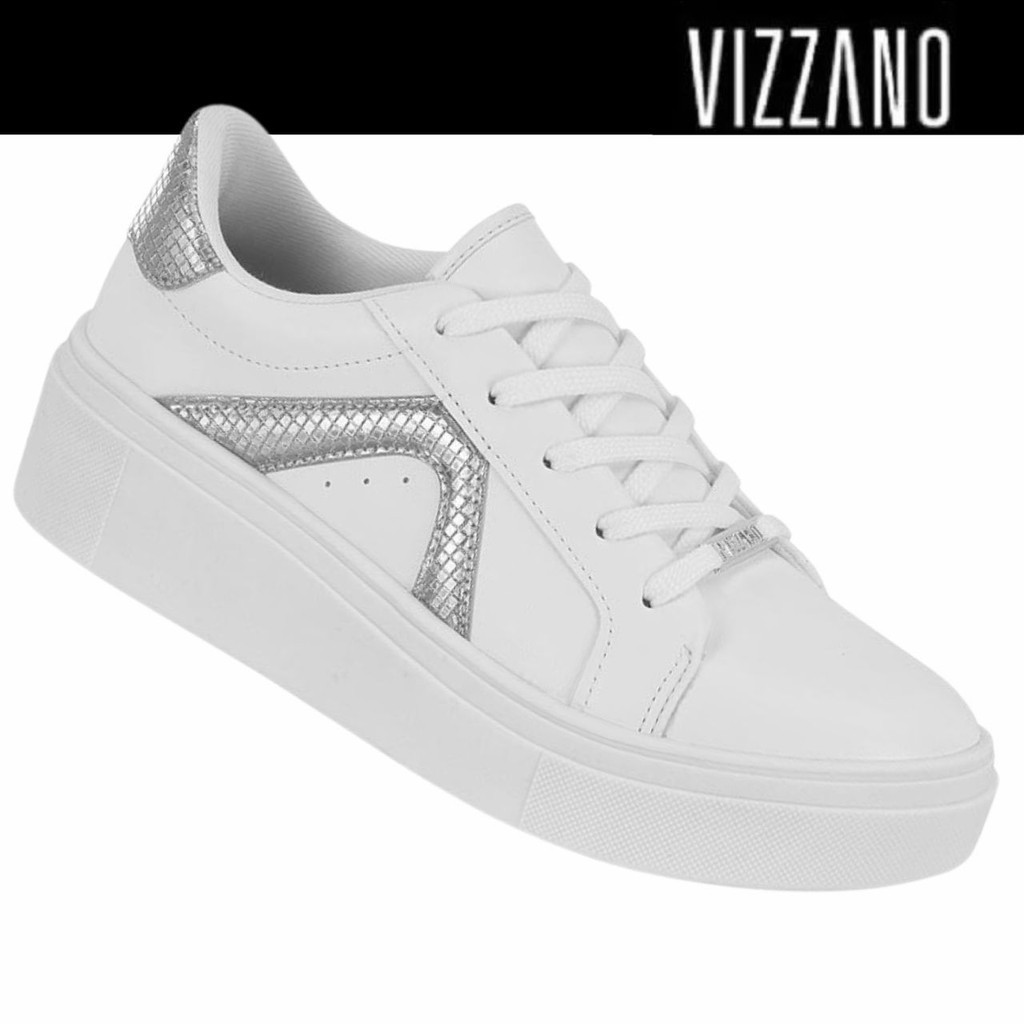 Tênis Feminino Vizzano Casual Plataforma Detalhe Prata Metalizado Cinderela Conforto em Oferta na Shopee