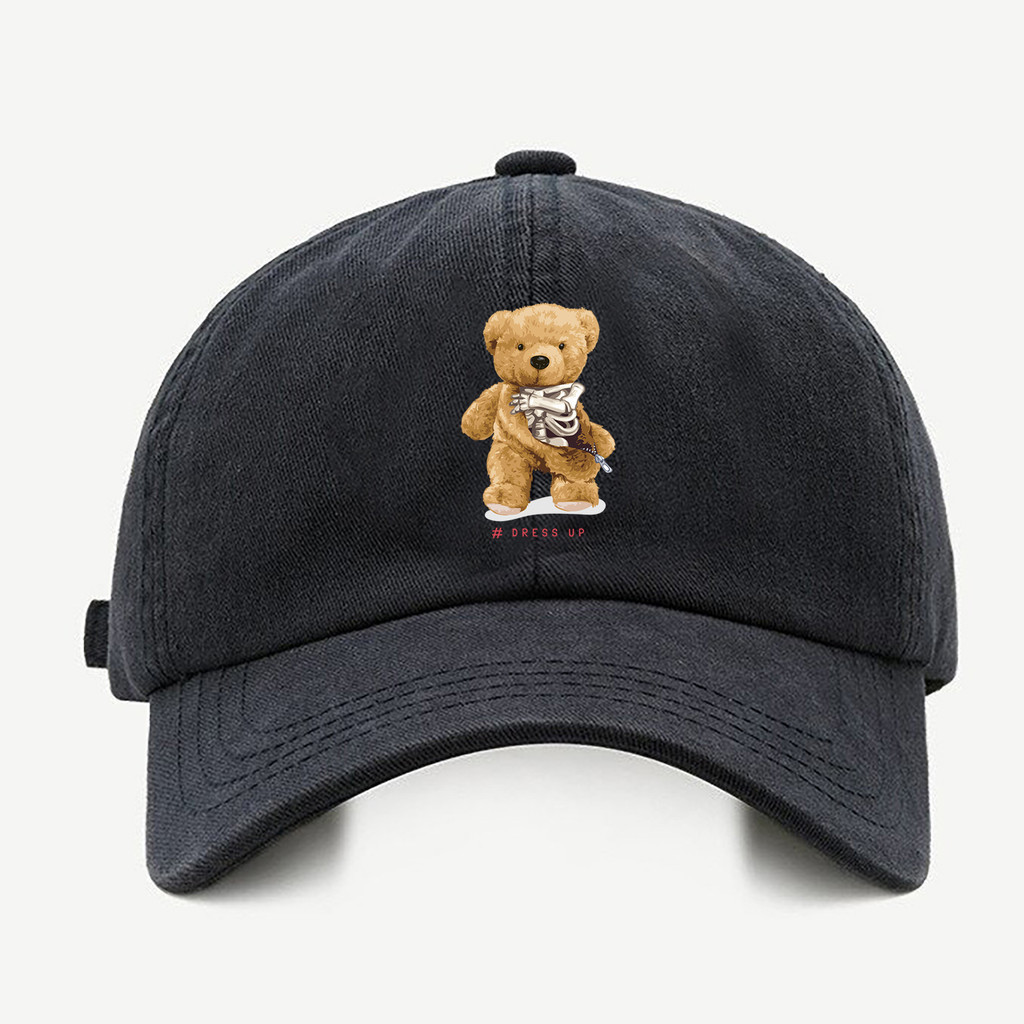 Bone baseball masculino preto Urso Caveira SwagCom regualgem cores bege e branco
